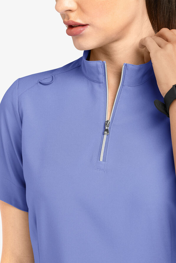Easy STRETCH Jen Women's 4-Pocket Zip-Neck Short Sleeve Scrub Top - Ceil Blue - 3