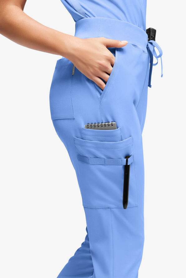 WhisperLite YARA Women's 10-Pocket Cargo Jogger Scrub Pants - Ceil Blue - 2