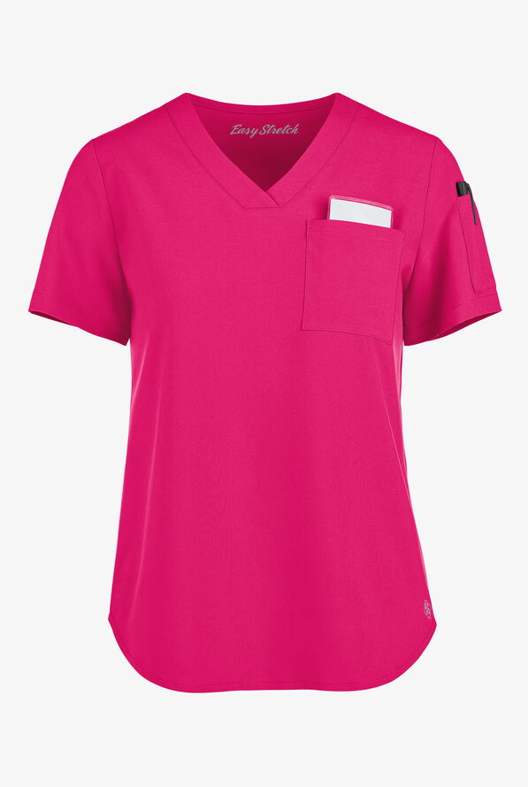 Easy STRETCH Chloe Women's 3-Pocket V-Neck Tuck-In Scrub Top - Flirt - 1