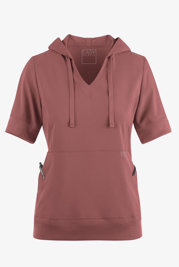 Easy STRETCH True Women's 3-Pocket Short Sleeve Pull-Over Scrub Hoodie - Soft Chestnut - 2