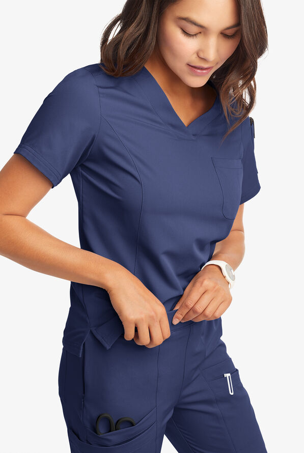Butter-Soft Women's 3-Pocket V-Neck Tuck-In Scrub Top **Slightly IRREGULAR** - Navy - 2