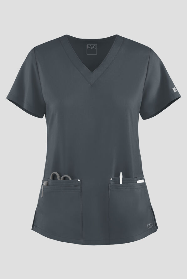 Easy STRETCH Lina Mitered Women's 4-Pocket V-Neck Scrub Top - Pewter - 1