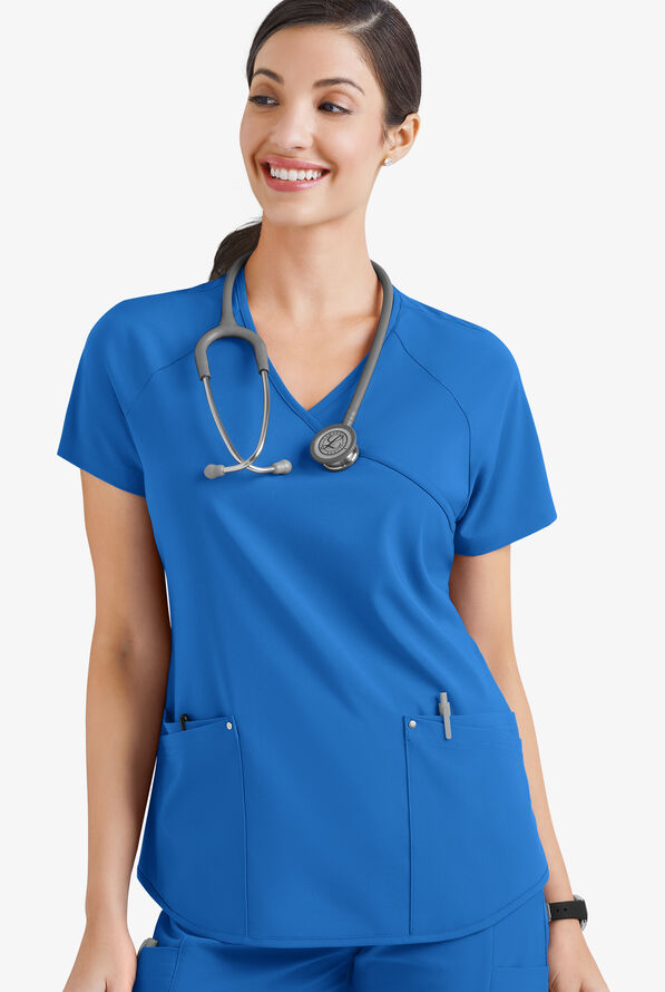 Easy STRETCH Cara Women's 4-Pocket Raglan Scrub Top - Cerulean - 3