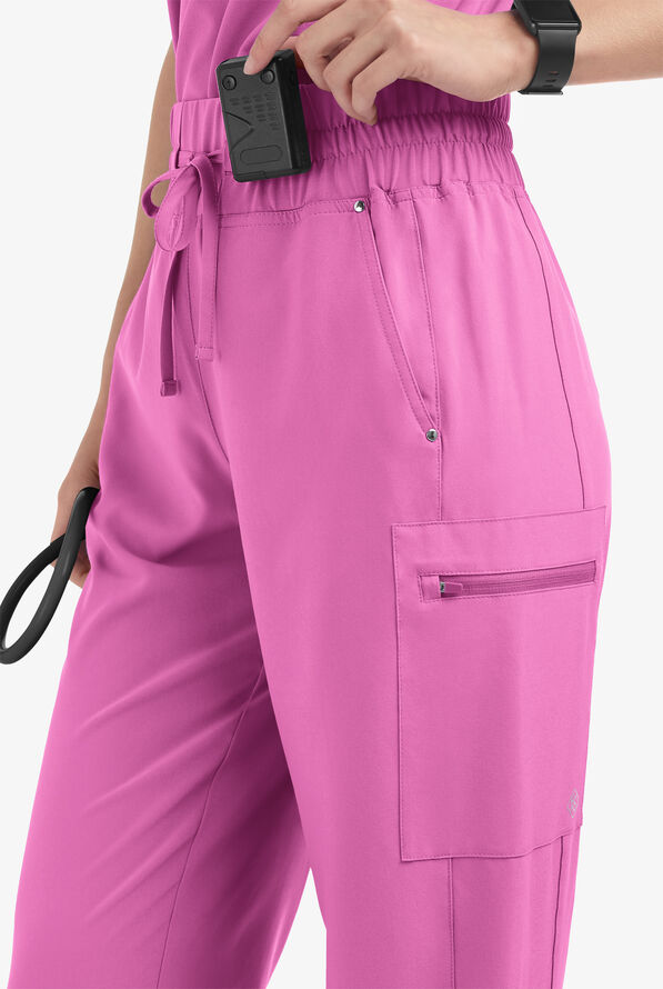Easy STRETCH Ellie Women's 5-Pocket High Waisted Wide Leg Scrub Pants - Magnesium Pink - 2
