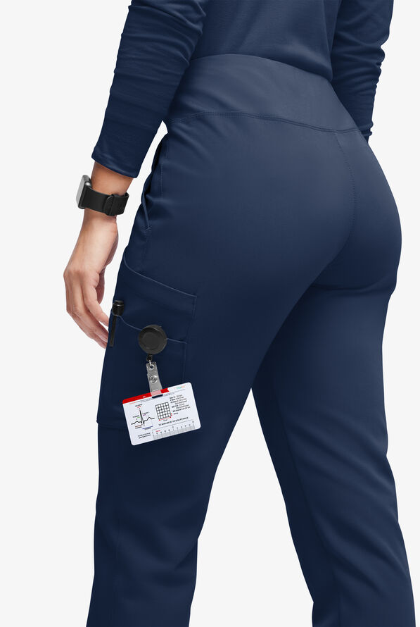 Movement by Butter-Soft Carina Women’s 7-Pocket Skinny Yoga Inspired  Scrub Pant - Petite - Navy - 2