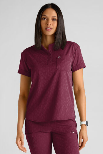 Easy STRETCH Bella Women's Jacquard 1-Pocket Henley Scrub Top