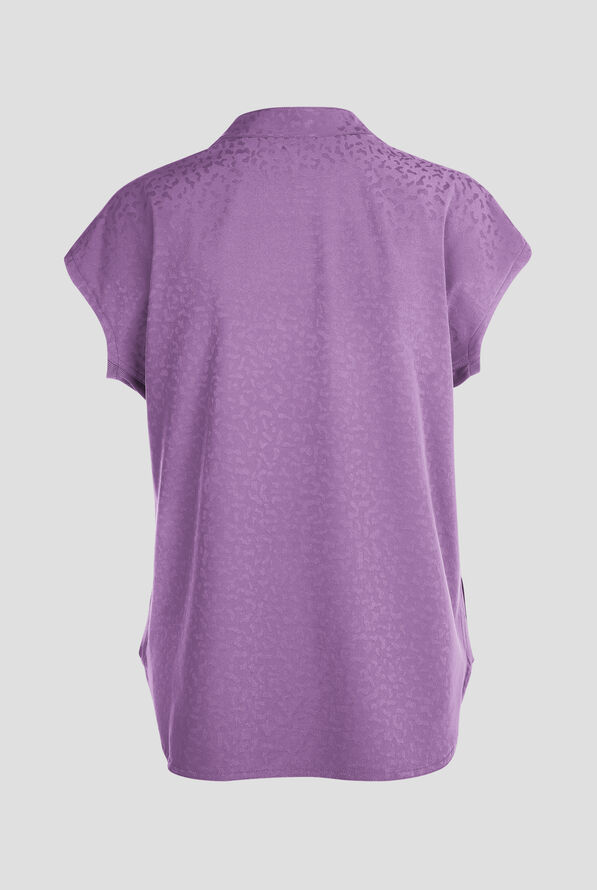 Zavate Ava Therese Cheetah Jacquard Piper Women's 2-Pocket STRETCH Dolman Sleeve Scrub Top - Purple Smoke - 2