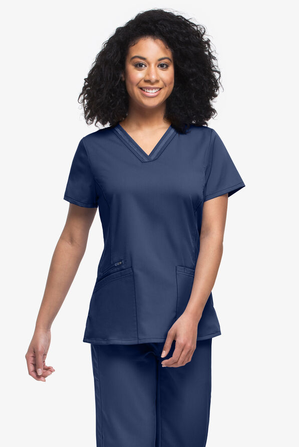 Healing Hands Purple Label Jasmin Women's 3-Pocket STRETCH V-Neck Scrub Top - Navy - 2