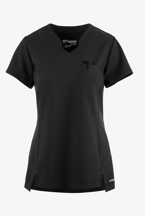 Blusa médica Grey's Anatomy by Barco Evolve STRETCH Sway con cuello en V y 1 bolsillo para mujer - Black - 1