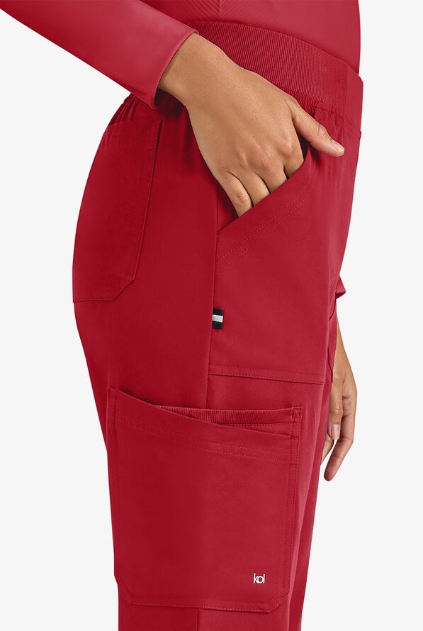koi Next Gen Jump Start Women's 7-Pocket STRETCH Boot Cut Cargo Scrub Pants - Ruby - 2