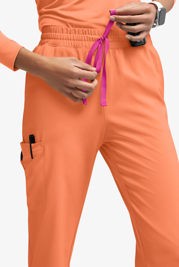 Easy STRETCH Naya Women’s Natural Waist 6-Pocket Straight Leg Scrub Pants - Petite - CORAL HAZE/GLAM PINK - 3