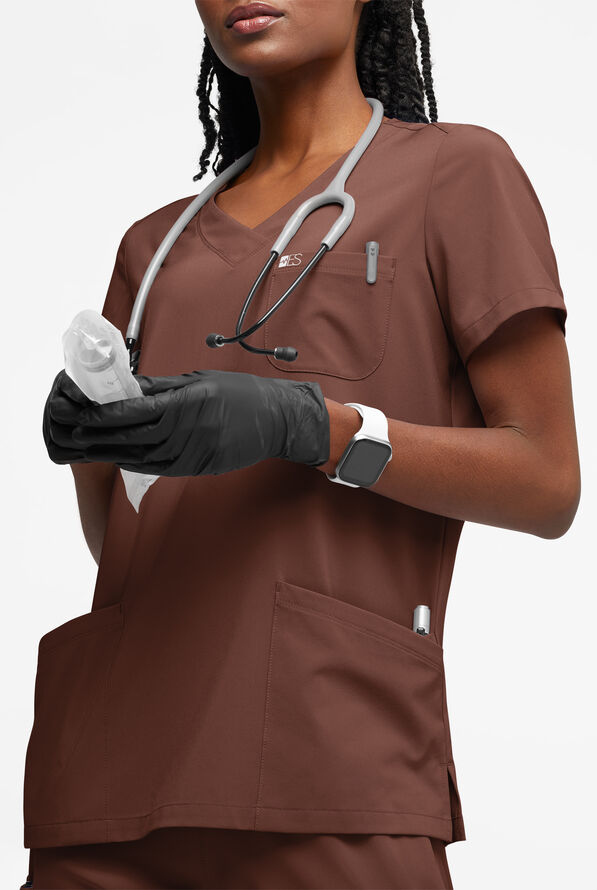 Blusa m&eacute;dica Easy STRETCH Tessa con cuello en V y 5 bolsillos para mujer - Double Espresso - 2