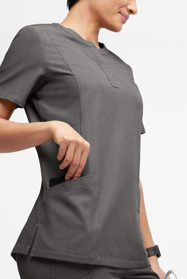MOVEMENT by Butter-Soft  STRETCH Elara Women's 5-Pocket Henley Scrub Top - Graphite Heather - 4