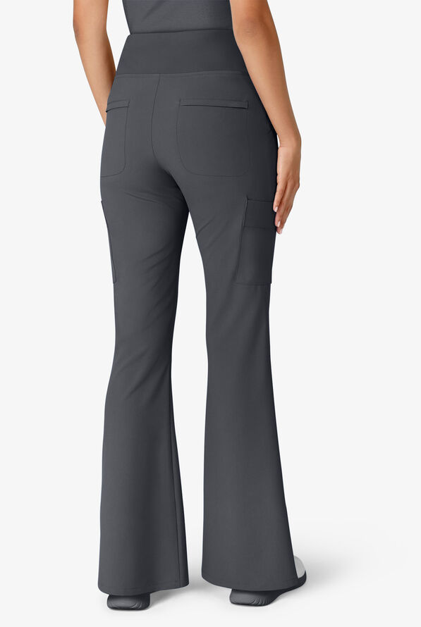 Wink Renew Women's 7-Pocket STRETCH Yoga Waist Flare Notch Leg Cargo Scrub Pants - Pewter - 3
