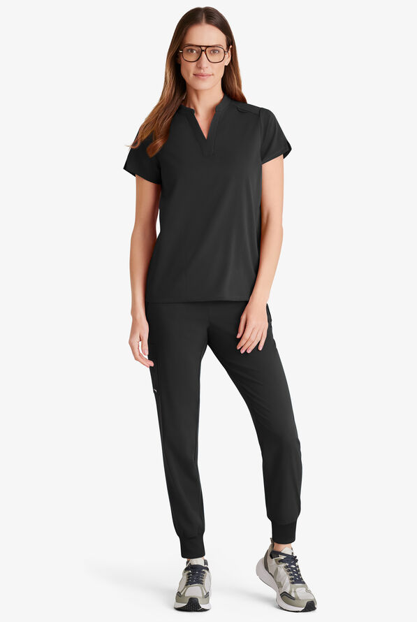 Grey's Anatomy by Barco Spandex STRETCH Avery Women's 2-Pocket Notch Sleeve V-Neck Scrub Top - Black - 4