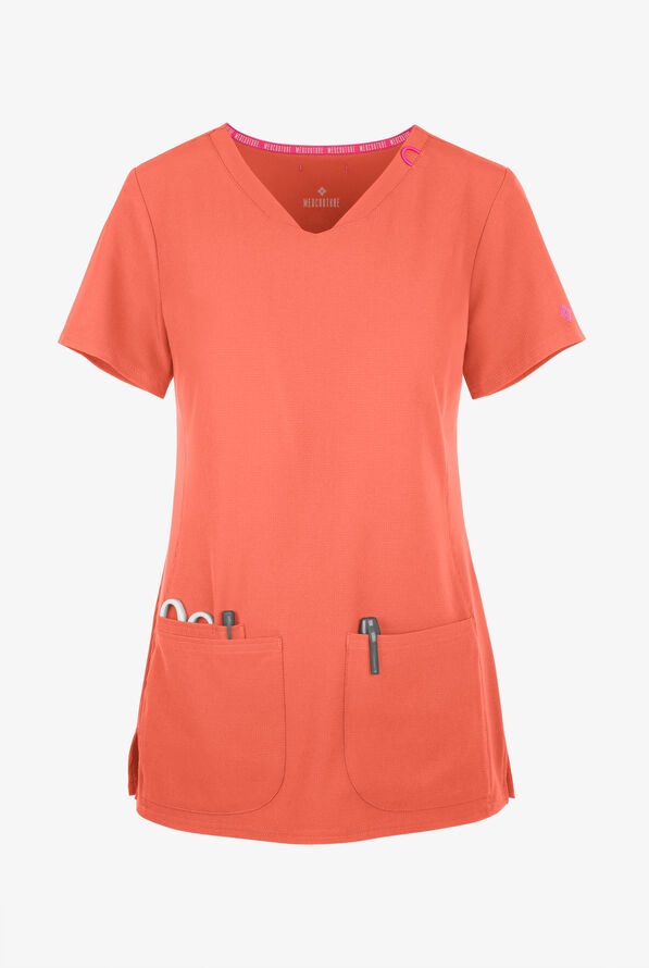 Med Couture Amp Women's 3-Pocket STRETCH V-Neck Scrub Top - Coral Fusion - 1