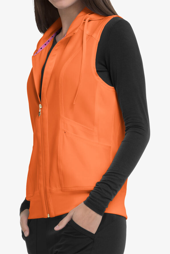 heartsoul Break On Through Women's 4-Pocket STRETCH With Removable Hoodie Scrub Vest - Cantaloupe - 3
