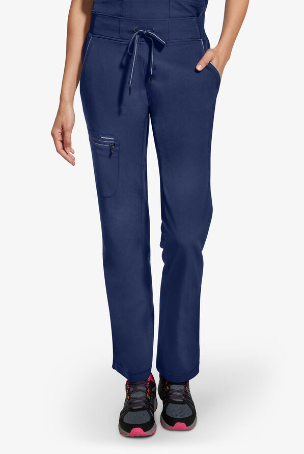 Healing Hands 360 Nisha Women's 6-Pocket STRETCH Rib Knit Waistband Drawstring Scrub Pants - Navy - 1