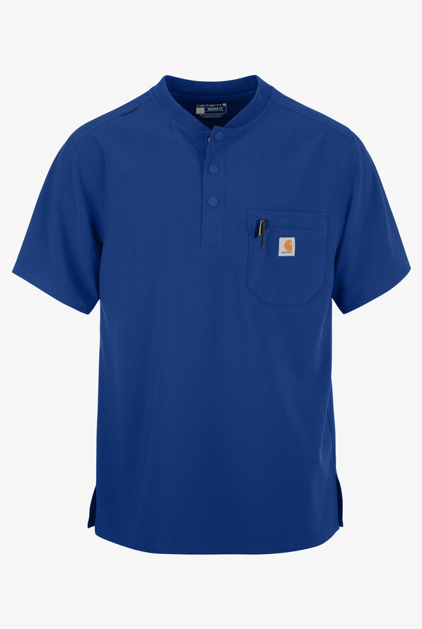 Carhartt Cross-Flex Men's 3-Pocket STRETCH Zip Pocket Henley Banded Collar Scrub Top - Royal - 1