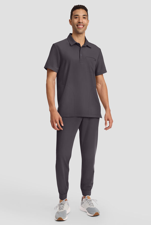 Healing Hands Quest Aidan Men's 3-Pocket STRETCH Shirt Collar Scrub Top - Pewter - 6