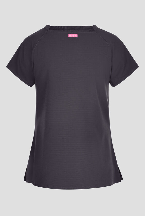 Med Couture Amp Women's 3-Pocket STRETCH Raglan Sleeve Square Neck Scrub Top - Pewter - 4