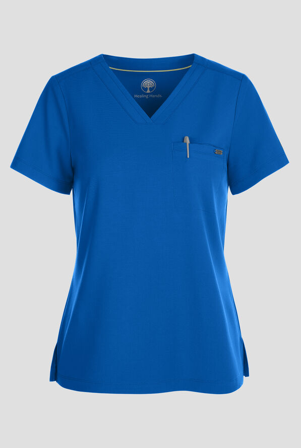 Healing Hands Quest Women's 1-Pocket STRETCH Tuck In V-Neck Scrub Top - Royal - 1