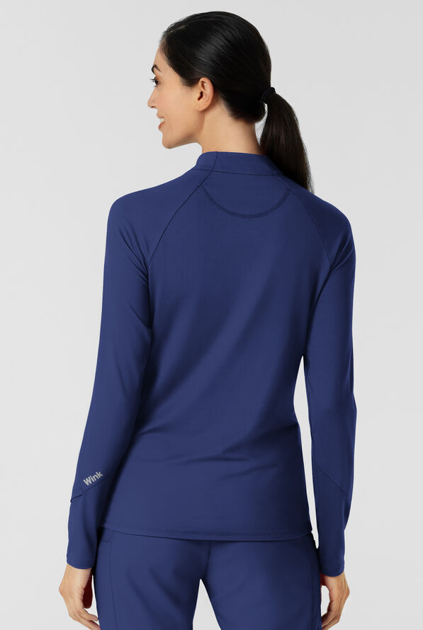 Wink Layers Women's 1-Pocket STRETCH Quarter Zip Mock Neck Knit Underscrub - Navy - 2