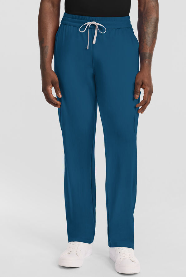 Cherokee Achieve Men's 5-Pocket STRETCH Straight Leg Cargo Knit Scrub Pants - Caribbean Blue - 1