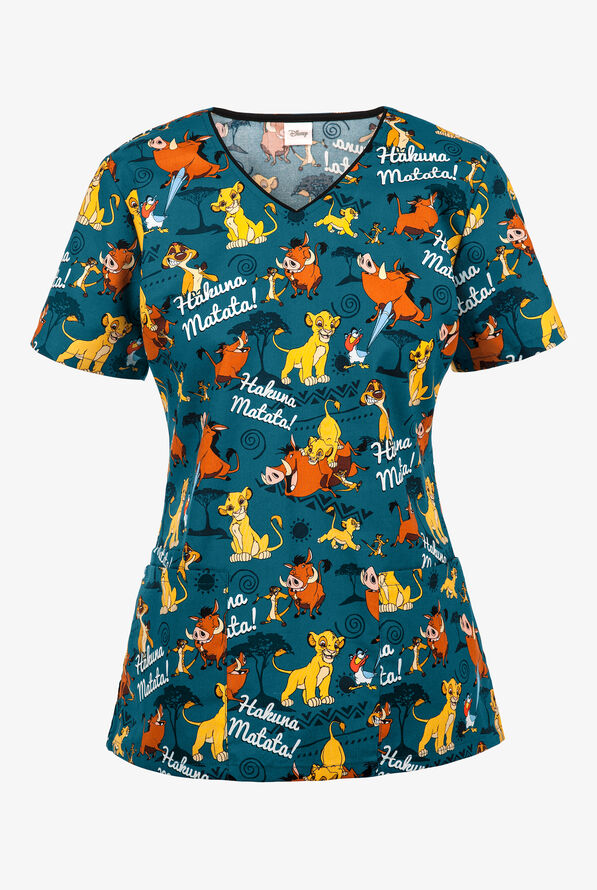 Cherokee Tooniforms No Worries Disney V-Neck Print Scrub Top - null - 1