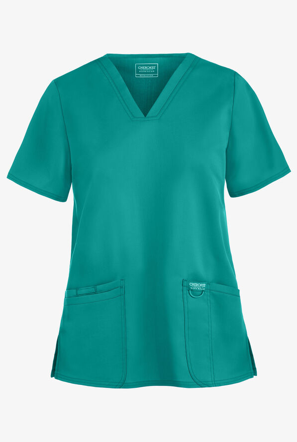 Cherokee Workwear Revolution Women's 3-Pocket STRETCH V-Neck Scrub Top - Teal - 1