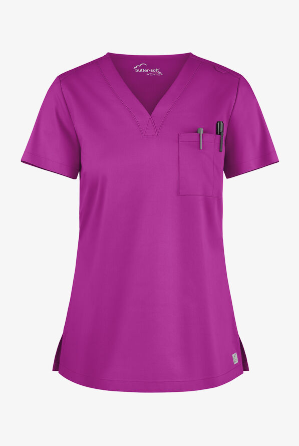 Blusa m&eacute;dica Butter-Soft STRETCH con cuello en V y 2 bolsillos para mujer - Vivid Violet - 1