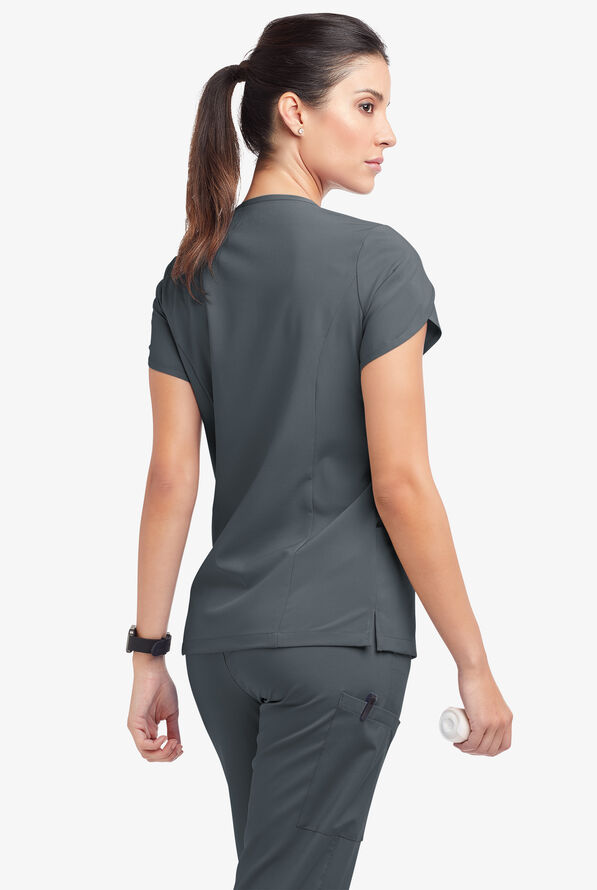 Blusa m&eacute;dica Easy STRETCH Daisy con cuello en V y 4 bolsillos para mujer - Pewter - 4