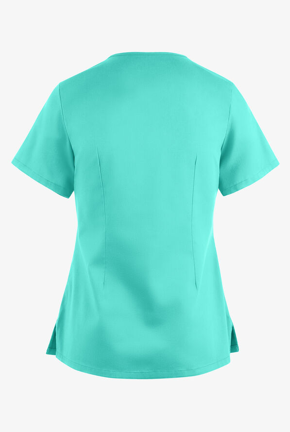 Butter-Soft STRETCH Women's 4-Pocket Crisscross Scrub Top - Aqua Dust - 4