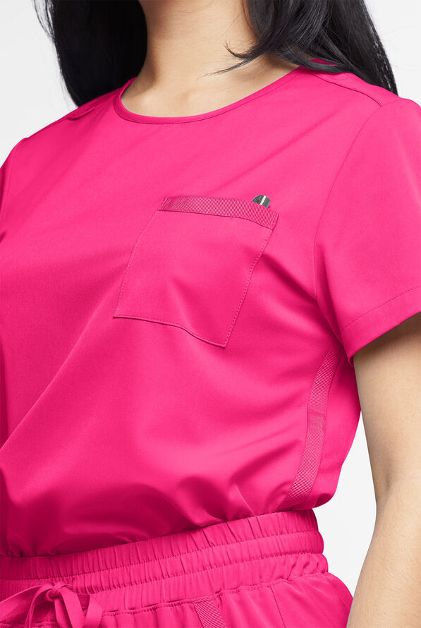 WhisperLite Lyra Women's 2-Pocket Stretch Crew-Neck Scrub Top - Reactive Pink - 4