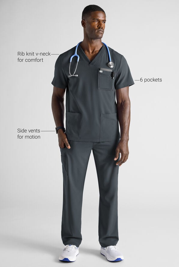 Easy STRETCH Men's 6-Pocket V-Neck Scrub Top - Pewter - 7