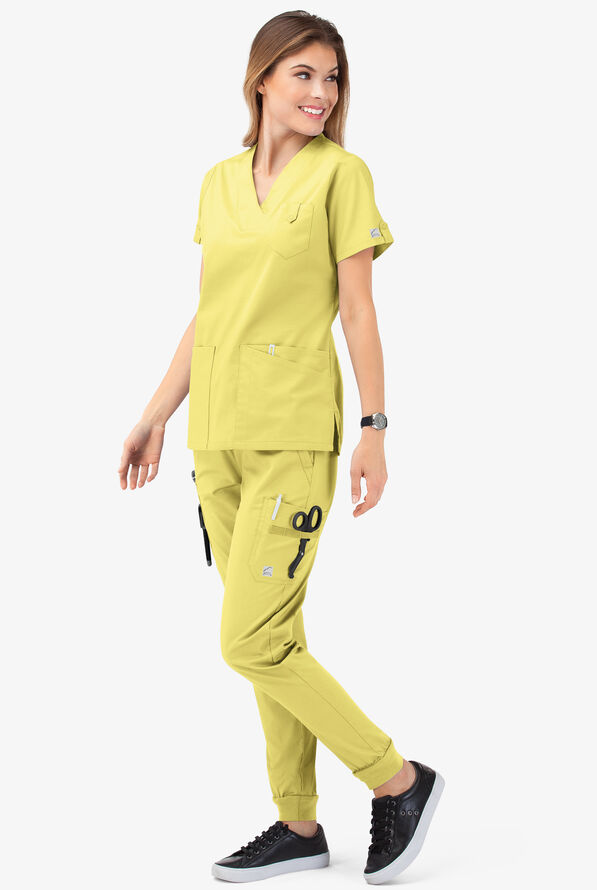 Butter-Soft STRETCH Women's 6-Pocket V-Neck Scrub Top - Lemon Sherbet - 7