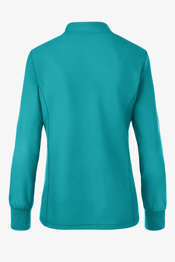 Med Couture Insight Women's 3-Pocket Zip Front Warm Up Scrub Jacket - Teal - 2