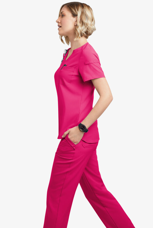 Easy STRETCH Nikki Women's 1-Pocket Scallop Neck Tuck-In Scrub Top - Flirt - 5