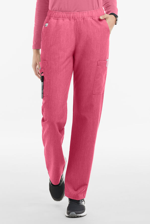 MOVEMENT by Butter-Soft Rigel Women's 9-Pocket Interior Drawstring STRETCH Scrub Pants - Bright Pink Heather - 1
