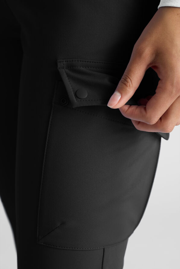 ReSurge Avon Women's 7-Pocket Flare Leg Cargo Scrub Pant - Petite - Black - 4