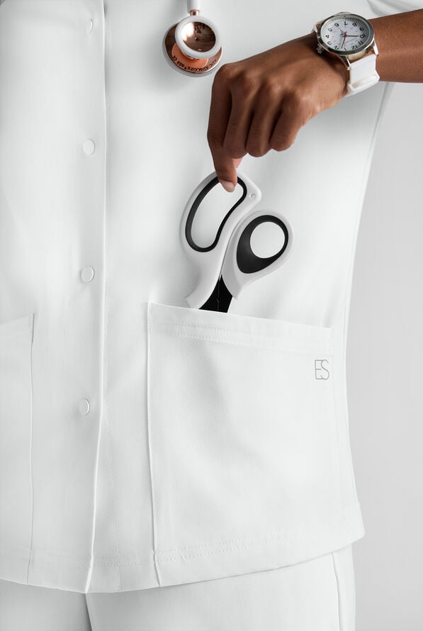 Easy STRETCH Rachel Women's 3-Pocket Snap Front Scrub Jacket - White - 5