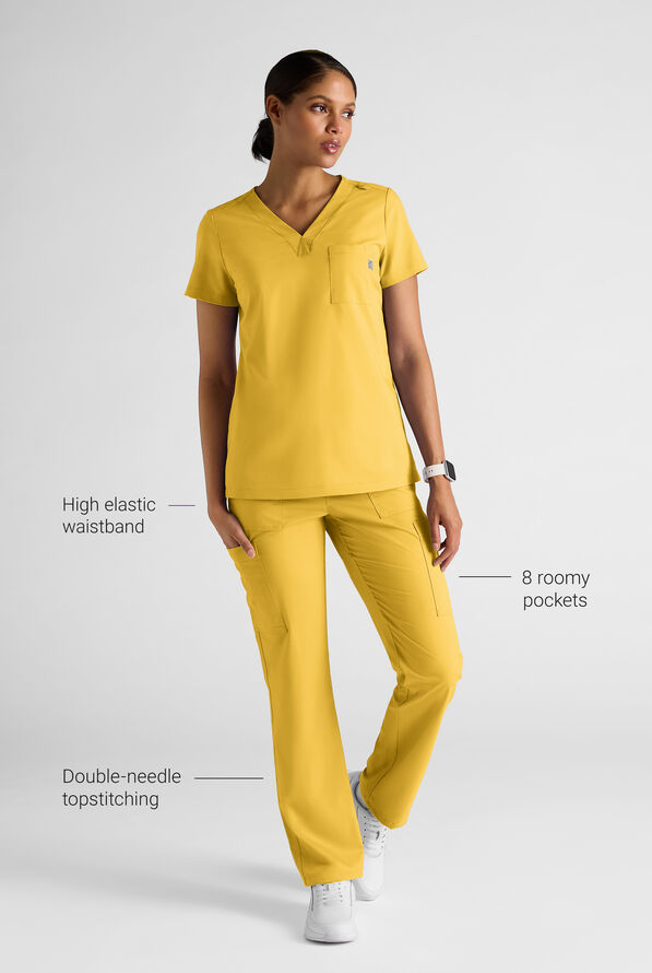 Butter-Soft STRETCH FLXTEK+ Women's 8-Pocket Straight Leg Cargo Scrub Pants - Petite - Warm Sun - 3