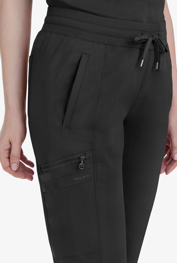 Healing Hands Purple Label Toby Women's 7-Pocket STRETCH Jogger Drawstring Scrub Pant - Black - 2