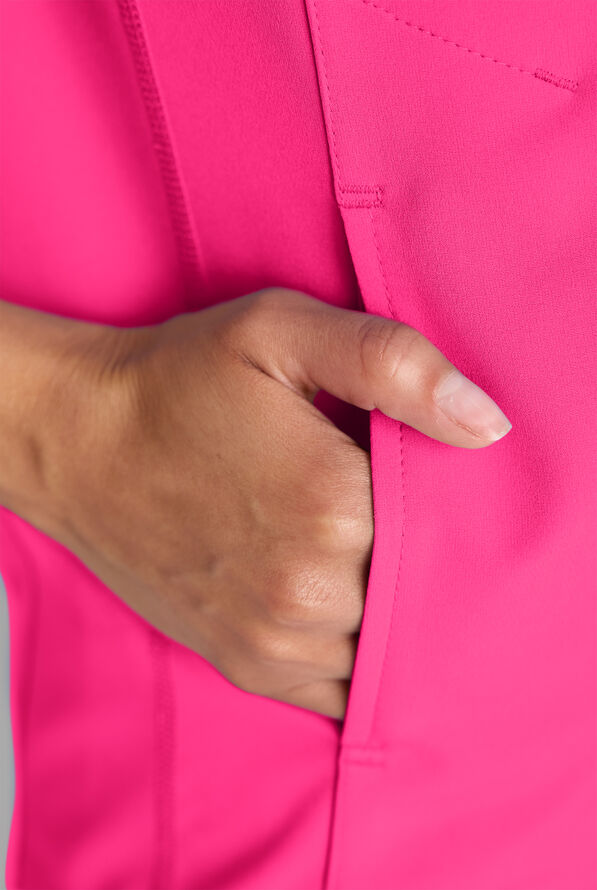 ReSurge Rhine Women's 5-Pocket Oversized Half Zip Stand Collar Scrub Top - Reactive Pink - 5