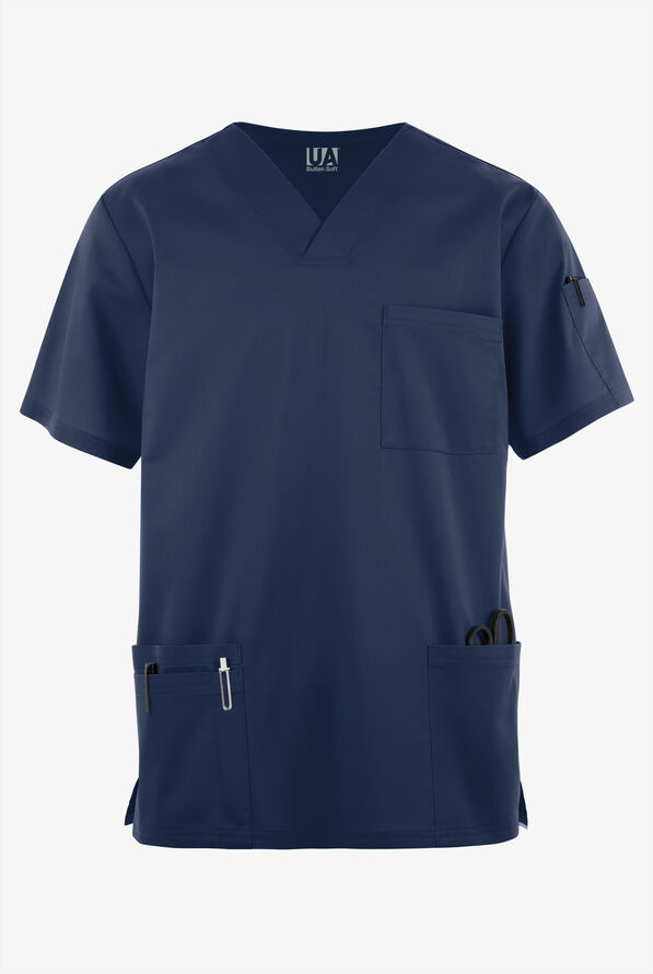 Butter-Soft STRETCH Men's 6-Pocket V-Neck Scrub Top - Navy - 1