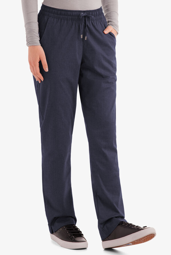 Butter-Soft STRETCH Women's 3-Pocket Elastic Waist Drawstring Scrub Pants - Tall - Indigo Denim - 1