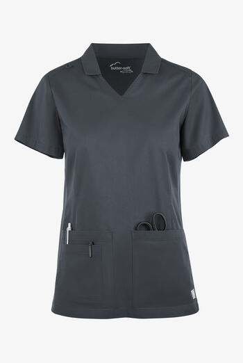 Blusa médica manga corta UA Butter-Soft STRETCH con 3 bolsillos y paneles de tejido para mujer