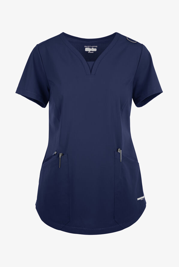 Skechers by Barco Slip-ins Serene Women's 3-Pocket STRETCH Gusset V-Neck Scrub Top - Navy - 1