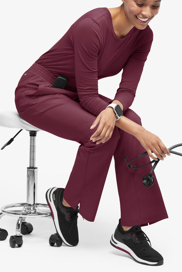 Butter-Soft Originals Women's 2-Pocket High Waisted Boot Cut Scrub Pants - Petite - Wine - 4