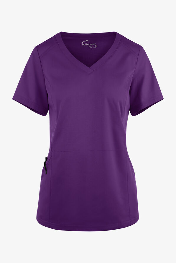 Blusa médica UA Butter-Soft STRETCH con detalle tejido y 3 bolsillos para mujer - Eggplant - 1